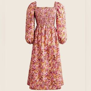 J. Crew Smocked puff-sleeve dress in faded floral pink BD996 Women's Large